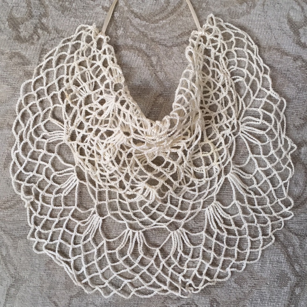 VINTAGE Shabby Chic Cotton Scarf Cream Color Crochet